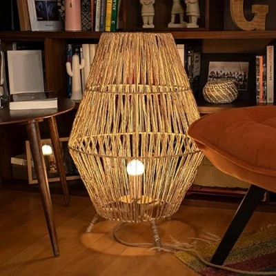 Imagen de Moovere Lámpara de pie SISINE 70 cm con Cable Yute Sin Bombilla para Exterior e Interior la Terraza, el Salón y Patio