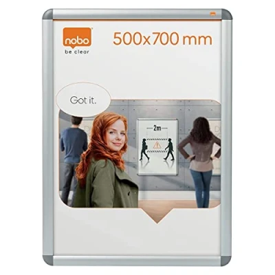 Imagen de Nobo Tablón de Anuncios Pared con Marco Tamaño 500 x 700, Protección Antirreflectante, Elegante Aluminio, Color Plata, 1902210