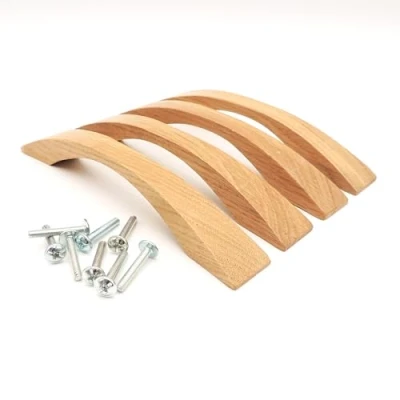 Imagen de JOWE Juego de 4 tiradores para muebles roble lacado, incluye tornillos, mango madera, longitud 17,5 cm, distancia entre taladros 12,8 cm