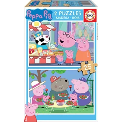 Imagen de Educa 2 Puzzles de Madera Infantiles con 25 Piezas Peppa Pig. Resistente y ecológica. Diversión por Partida Doble. A Partir 3 4 5 años (18078)