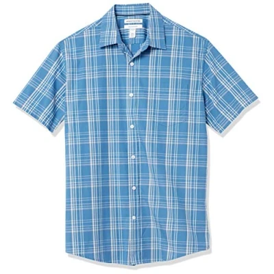 Imagen de Amazon Essentials Camisa de Popelín Manga Corta Ajuste Normal Hombre, Azul Agua A Cuadros, XXL
