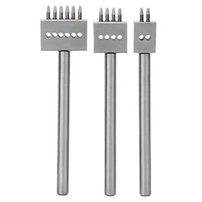 Imagen de MAGT Herramienta de perforación Cuero, 3Pcs Prong Chisel Silver Tool Steel 2/4/6 Prongs DIY Hand Made Leather Hole Puncher(5MM)