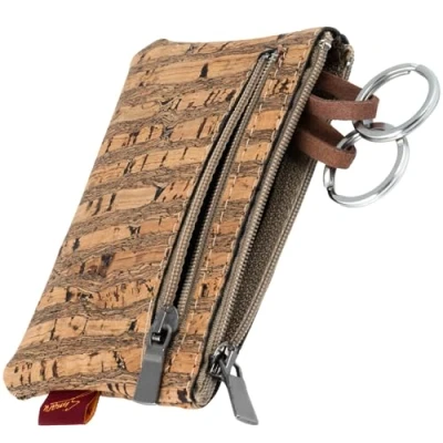 Imagen de Simaru Monedero de Llaves Corcho con 2 Arandelas,Cartera Práctica y Elegante,Compartimento Adicional Cremallera.
