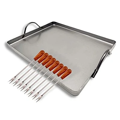 Imagen de DOJA Barcelona Llauna Caracoles de Hierro + Pinchos para Plancha Rectangular 42x32 8 Palillos Metálicos Reutilizables Cargols y Mini Tenedores Pequeña