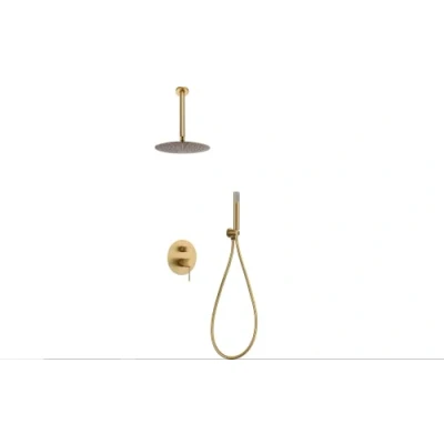 Imagen de IMEX Conjunto de Ducha termostática Empotrado Techo Kit Termostático 2 Vías SERIE LINE TOP Oro Cepillado GTQ038/OC