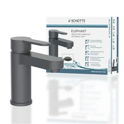 Imagen de SCHÜTTE Elephant 34214 grifo monomando para lavabo con válvula emergente, de baño, baño 34214, antracita mate