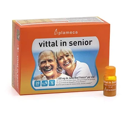 Imagen de PLAMECA Vittal In Senior, con Jalea Real Fresca, Equináecea, Vitamina C y Espino Blanco, Mantenimiento del Sistema Inmunitario, Vascular Corazón 20 Viales Bebibles de 10 ml