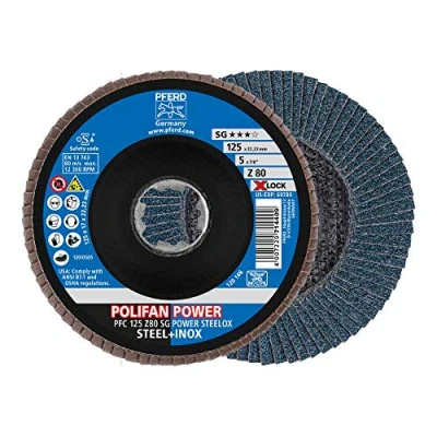 Imagen de PFERD Disco abrasivo Polifan Power 67788127, 10 unidades, 125 mm, Z80, X Lock (22,23 mm), SG Steelox 6788127 para máxima eficiencia gracias a la descomposición agresiva.