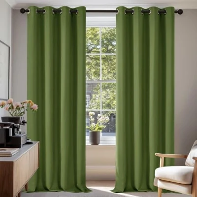 Imagen de Deconovo Cortinas Opacas 2 Piezas para Dormitorio Salón Modernas, Aislantes Térmicas y Reducción de Ruido, EcolóGicas Certificadas,140 x 245 cm Verde