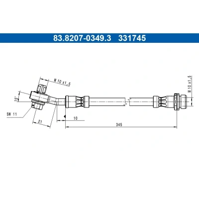 Imagen de ATE 83.8207 0349.3 Latiguillos de Freno 345mm M10x1,5mm FORD: Kuga Mk3 (DFK) 2.0 EcoBlue mHEV, 2.5 FHEV, TDCi 4x4, Duratec FHEV 4x4
