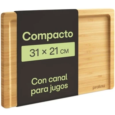 Imagen de Tabla de Cortar Cocina Madera Bambú Compacta 31,5 X 21,5 Cm Con Ranura Para Jugo y Reversible FSC® Verduras, Carne Servir Ahorra Espacio Práctica