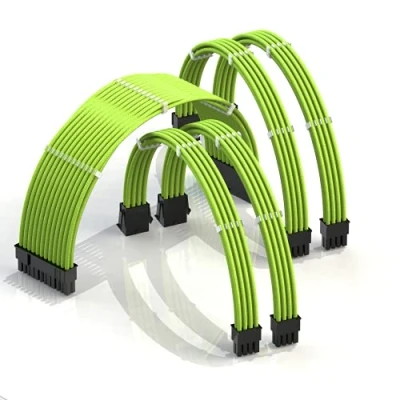 Imagen de LINKUP AVA 30cm Cable con Manguito Prolongación de para Fuente Alimentación Kit Alineadores┃1x 24P (20+4) MB┃2X 8P (4+4) CPU┃2X (6+2) GPU┃300mm Verde