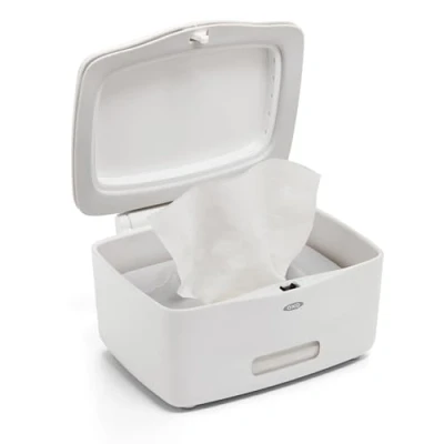 Imagen de DevaCurl Dispenser for Face, Hand and Flushable Wipes OXO Good Grips Dispensador faciales, Manos y toallitas Lavables, Acero Inoxidable, Blanco, A