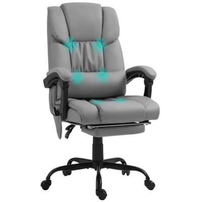 Imagen de Vinsetto Silla de Oficina con Masaje 6 Puntos Escritorio Giratoria Respaldo Alto Reclinable Altura Ajustable Reposapiés y Mando a Distancia Gris