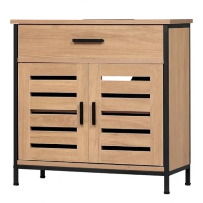 Imagen de EUGAD Armario Baño Bajo Lavabo, Mueble con Recorte Sifón, Lavabo Cajón y Puertas de Rejillas, Auxiliar Estante Ajustable, 60x30x60 cm, Roble Claro,0246WY