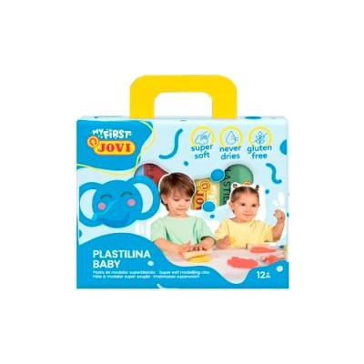 Imagen de Jovi Plastilina Baby 4 pastillas de 38g, Set colores surtidos, sin gluten, NO se seca, para niños a partir 12 Meses (372/4)