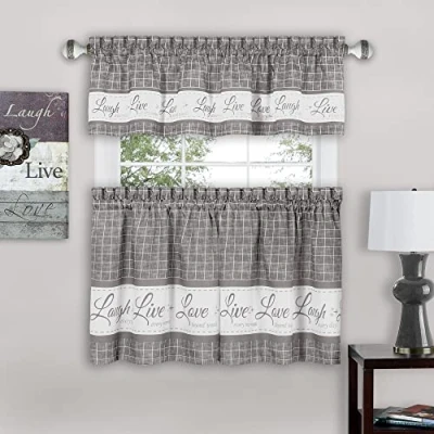 Imagen de Achim Home Furnishings Cortina Juego de Cenefa y Nivel Ventana Suave, Poliéster, Gris, 58x24