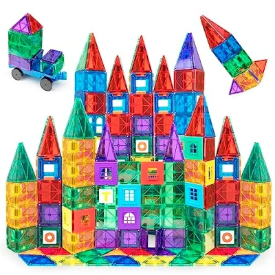 Imagen de Playmags Juego de Baldosas Magnéticas para Construcción 150 Piezas, Bloques Magnéticos Transparentes en 3D, Imaginación Creativa, Inspiración, Simulación