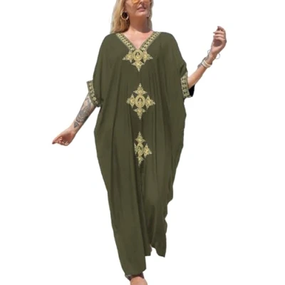 Imagen de YouKD Vestido Largo de caftán algodón Verano para Mujer Traje baño Bohemio Batas Playa