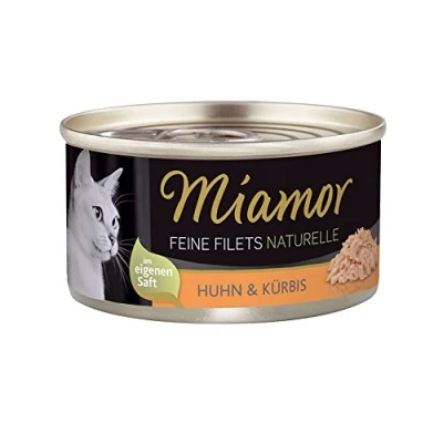 Imagen de MIAMOR Filetes finos Naturelle Comida húmeda para gatos adultos con trozos de filete en su propio jugo. Alimento complementario bajo grasa lata sin aditivos artificiales 24 x 80 g pollo
