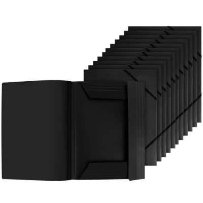 Imagen de Carpeta Plastico A4 con Gomas, Juego de 12 Piezas Carpetas Solapas, Goma Elástica y 3 Plástico para Correos, DIN Negro