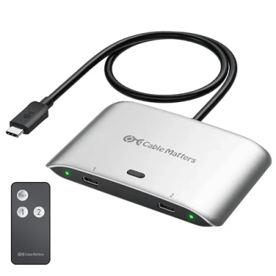 Imagen de Cable Matters Conmutador USB4 USB C a 20 Gbps para 2 ordenadores, compatible con 8K@30Hz, 4K@144Hz, 140 W PD, compartir un monitor o Thunderbolt 4 una base de conexión C/Thunderbolt