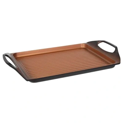 Imagen de San Ignacio Origen Placa Grill De 45x27cm Fabricada En Aluminio Fundido Interior Negro Quantanium Con Diamante Saphire Y Cobre Para Todos Los Fuegos Punto Inducción Asador Uso Diario