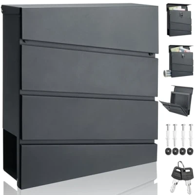 Imagen de MONZANA® Buzón de Correos Exterior Acero Individual Pared Portaperiódicos Montaje Fácil Antracita