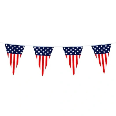 Imagen de Boland 44950 Cadena de banderines USA, 6 metros, estampado unilateral, América, decoración con estrellas y rayas, fiesta para carnaval temática
