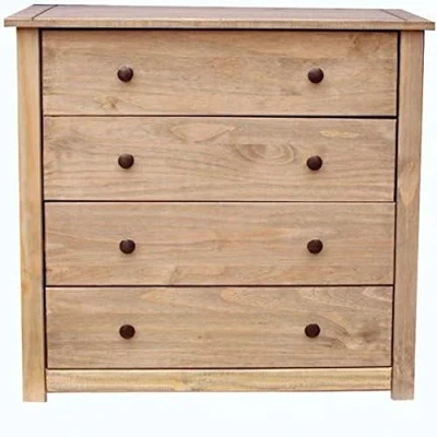 Imagen de Home Discount Baúl Vida Designs Panamá Cómoda de Almacenamiento con 4 cajones, Acabado Cera Roble Natural, Muebles Dormitorio sólidos, Beige, 73.5 x 80 40.5 cm