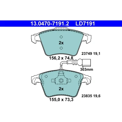 Imagen de ATE Ceramic 13.0470 7191.2 Juego de pastillas freno con contacto avisador desgaste VOLKSWAGEN: Touareg I