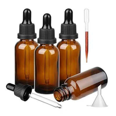 Imagen de Amber Frasco Cuentagotas Cristal 50ml, Botellas con (Pipeta Cristal), para Aceite Esencial, Masaje, Fragancia, Aromaterapia, Laboratorio, 4 unidades