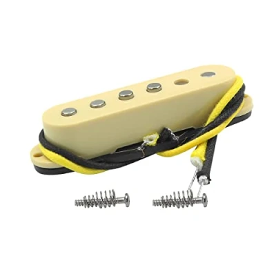 Imagen de FLEOR Pastilla de bobina simple Pastillas ST Alnico 5 Guitarra puente escalonadas para SQ eléctrica, Crema