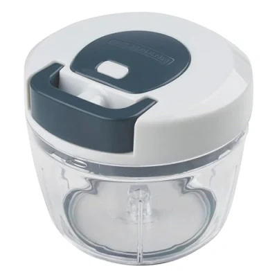 Imagen de Fackelmann Picadora manual con cuerda pequeña para alimentos, Trituradora universal de alimentos cuchillas en acero inoxidable muy afiladas cortar y mariposa plástico batir o mezclar