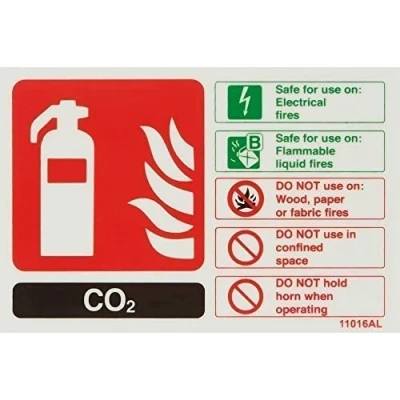 Imagen de vsafety 11016 al g señal de extintor, CO2 ID, brilla en la oscuridad 1 mm plástico, paisaje, 150 x 100 mm), color negro/verde/rojo