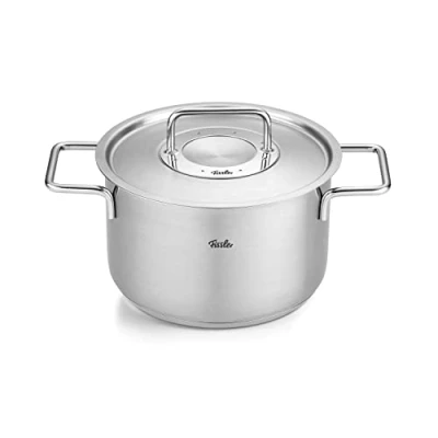 Imagen de Fissler Pure Collection Olla de 5,7 L y 24 cm Diámetro, Acero Inoxidable, con Tapadera Vidrio, Escala Medición Interior, Inducción