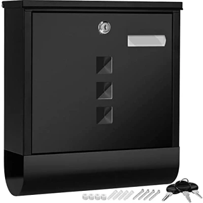 Imagen de KESSER® Buzón de Acero Inoxidable con Placa Nombre para el Compartimento del periódico, Ventana visualización, Cepillado, Cierre 3 Llaves, Recubrimiento, Negro