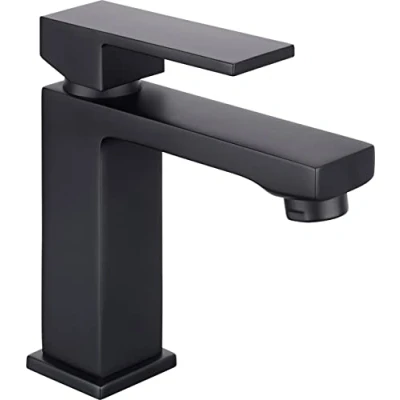 Imagen de Cornat NERSE1 Noir grifo monomando para lavabo (latón negro mate, fijación sin esfuerzo, con válvula de desagüe a presión, baño), color mate