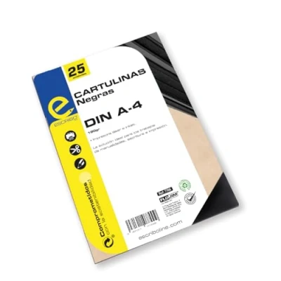 Imagen de ESCRIBO Pack 25 Cartulinas Color Negro 180 gr/m2 Medida DIN A4 Material 100% Reciclable