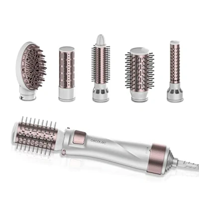 Imagen de Moldeador Cecotec Bamba CeramicCare 5in1 Pro, Tecnología iónica, Revestimiento cerámico, 3 temperaturas, 2 velocidades, 5 cabezales, White Rose