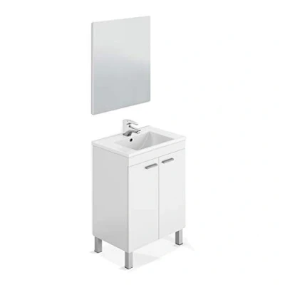 Imagen de ARKITMOBEL Mueble de Baño con 2 Puertas y Espejo, Modulo Baño, Modelo LC1, Acabado en Blanco Brillo, Medidas: 60 cm (Ancho) x 80 (Alto) 45 (Fondo)