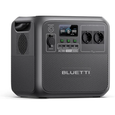 Imagen de BLUETTI Generador Eléctrico Portátil AC180, 1152Wh Batería LiFePO4 con 2 salidas AC 1800W (2700W Pic), 0 80% en 45 Min, El Producto no se ha utilizado (Reacondicionado)