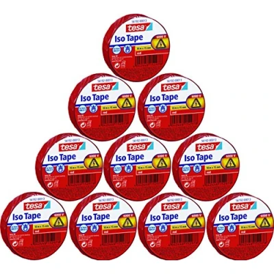 Imagen de Tesa 56192 ISO Tape Cinta aislante, 10 m x 15 mm, rojo, 10er Vorteilspack