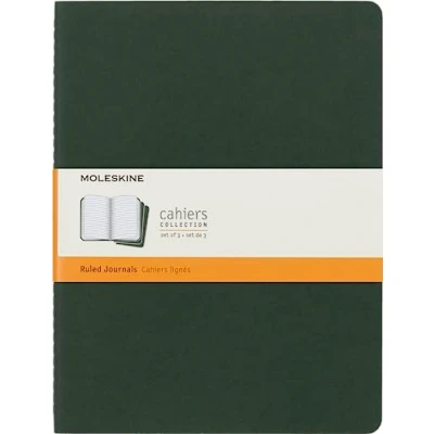 Imagen de Moleskine, Cahier Journal Cuaderno de Notas, Set 3 Cuadernos con Páginas, Tapa Cartón y Cosido Algodón Visible, Color Verde Mirto, Extra Grande