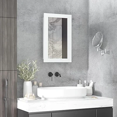 Imagen de kleankin Armario con Espejo de Baño Botiquín Pared Mueble Colgante para Puerta y Estantes Ajustables Dormitorio Aseo 40x12x71 cm Blanco