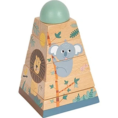 Imagen de Small Foot Torre apilable Safari, Madera, motricidad, apilar, Motivos de Animales, niños a Partir 12 Meses, 12320 Juguete, Multicolor,