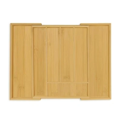 Imagen de Relaxdays Cubertero Cajón Extensible, Organizador Cubiertos 5 7 Espacios, Clasificador Utensilios, Bambú/MDF, Natural