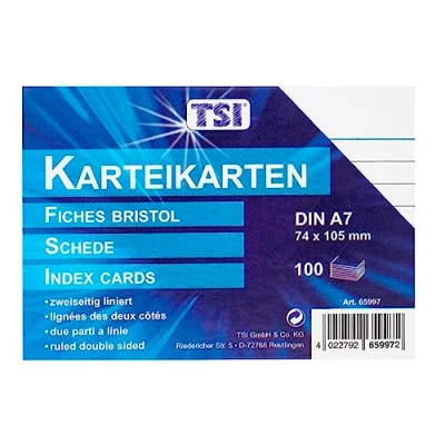 Imagen de TSI Tarjetas de cartulina (DIN A7, 100 unidades, a rayas), color blanco