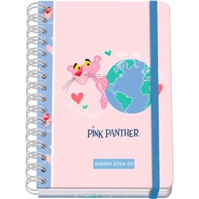 Imagen de Dohe Agenda Escolar 2024 2025 Semana Vista, Tamaño A5 (15x21 cm), Cierre Anillas y Goma, Español e Inglés, 4 Páginas de Pegatinas, Septiembre a Junio, Material Pink Panther ecoPink