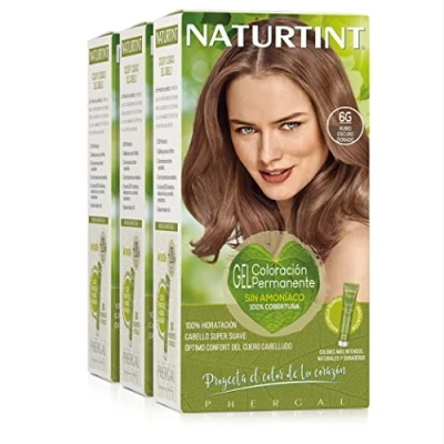 Imagen de Naturtint Biobased Coloración sin amoniaco 100% cobertura de canas Ingredientes vegetales Color natural y duradero 6G Rubio Oscuro Dorado Pack 3
